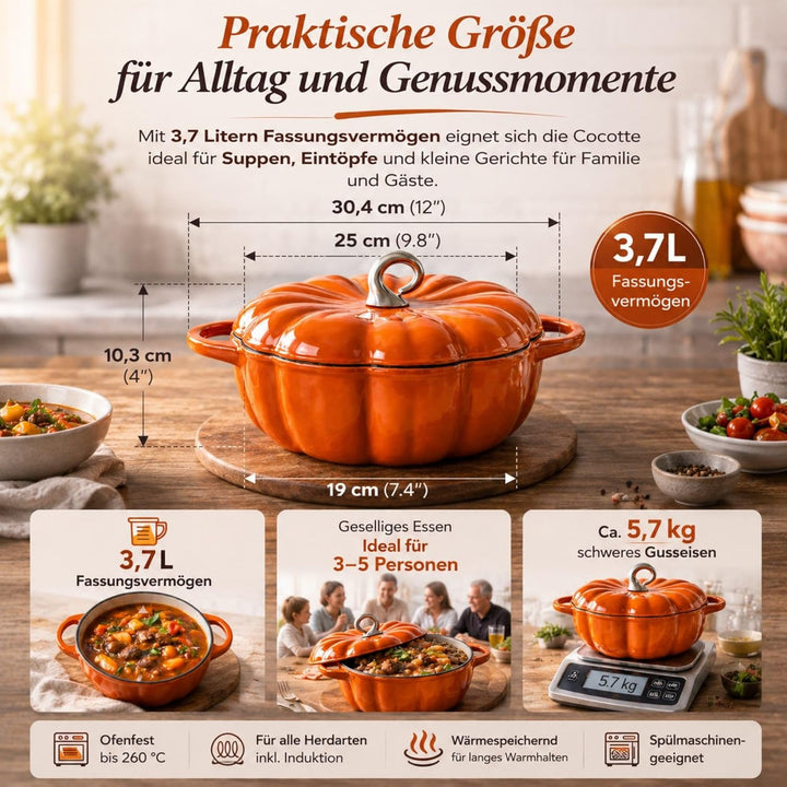 KüRbis-Cocotte, KüRbis-Schmortopf Mit Deckel, Emaillierter Gusseisen-Kochtopf, Antihaftbeschichteter