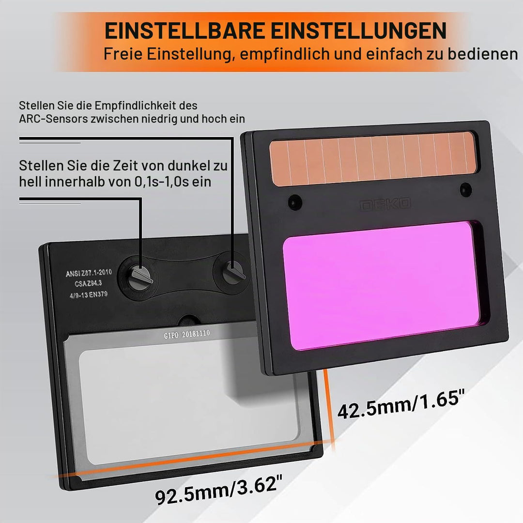 DEKOPRO Schweisshelm Solarbetriebene Auto-Verdunkelungshaube mit einstellbarem Farbbereich 4/9-13 fü