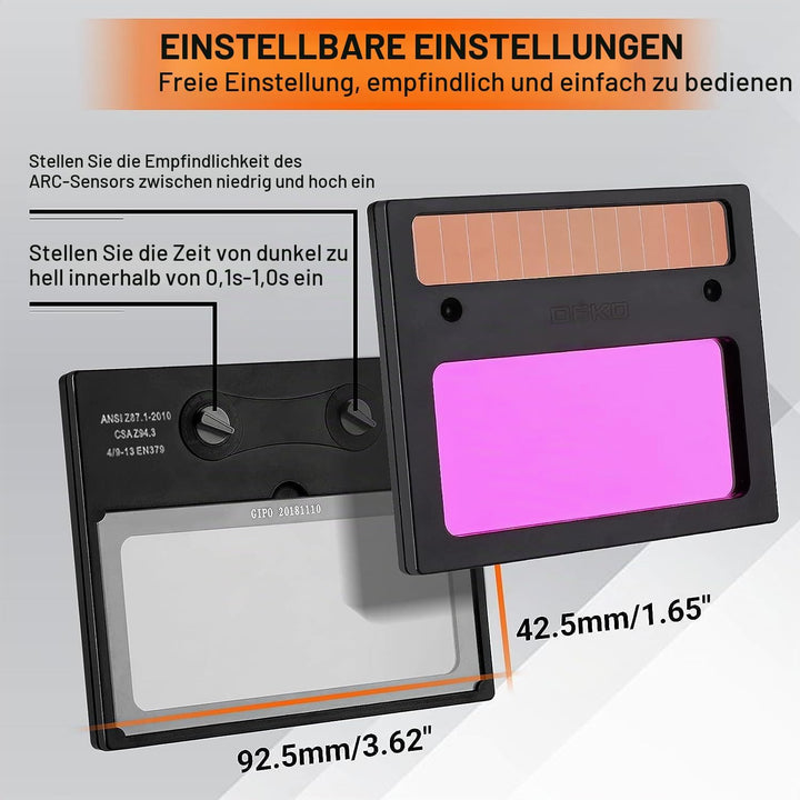 DEKOPRO Schweisshelm Solarbetriebene Auto-Verdunkelungshaube mit einstellbarem Farbbereich 4/9-13 fü