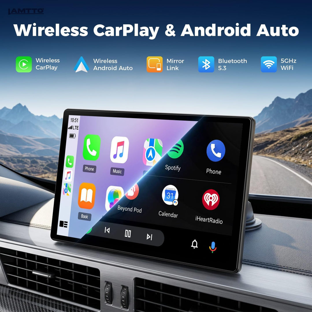 LAMTTO 2026 Upgrade 11 Zoll Wireless Carplay Display mit Apple CarPlay und Android Auto, Tragbares C