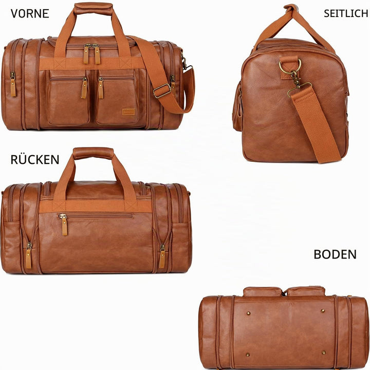 HB-21 Reisetasche, Wochenendtasche, Leder, zum Handgepäck, für Damen und Herren, braun, Braun