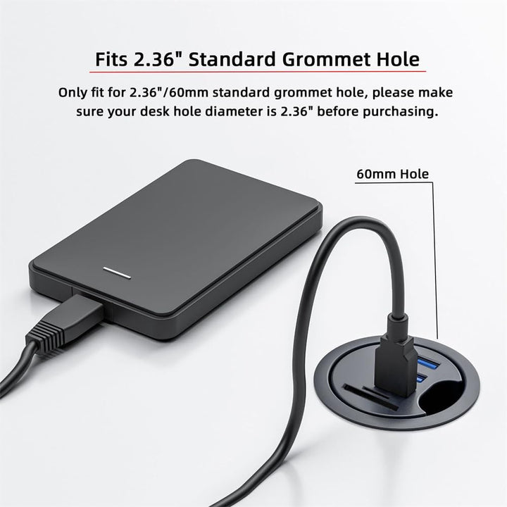 USB 3.0 Hub SD TF USB-C 2 Port USB 60 mm Schreibtisch Tülle Splitter Dockstation Micro-SD Kartenlese