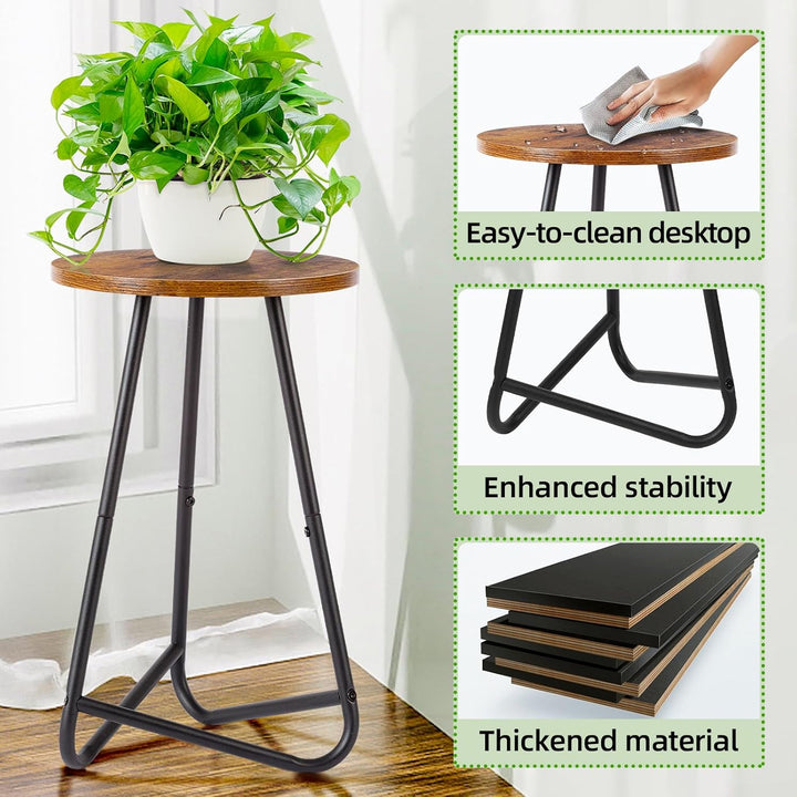 HDANI 50cm Rund Pflanzenständer,Blumenständer 2 set,Pflanzenregal aus Holz und Metall,Modernes Regal