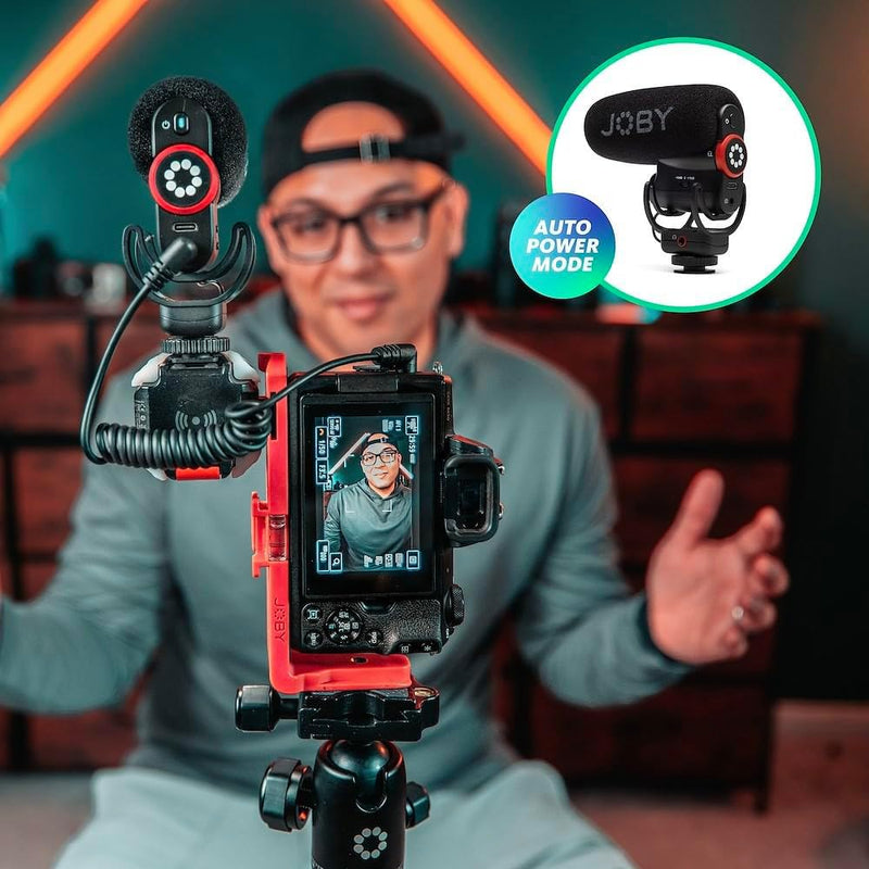 JOBY Wavo Plus, Vlogging-Mikrofon für Kameras, Super-Nierenmikrofon mit Live-Audioüberwachung, Hochp