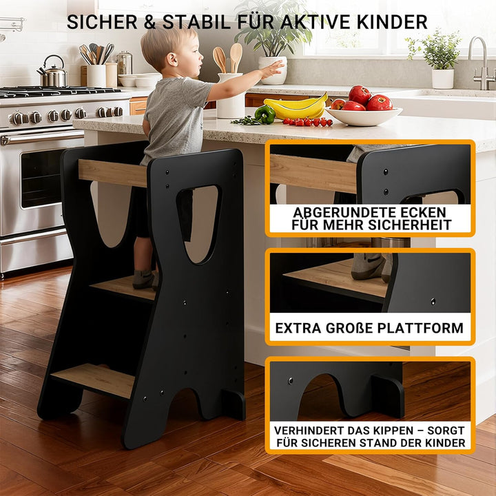 COSYLAND Lernturm ab 1 Jahr - Learning Tower - Höhenverstellbar Montessori Lernturm mit Kippschutz,