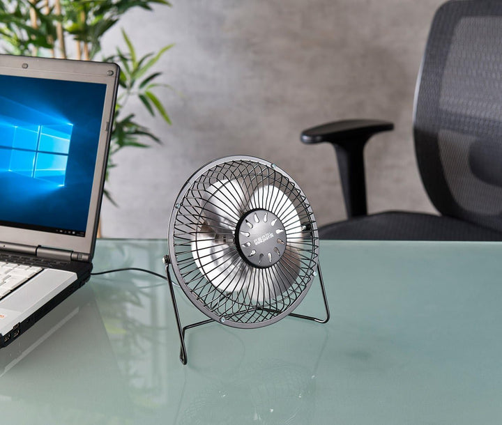 PEARL Ventilator USB: 2er-Set Mini-USB-Tischventilatoren, Vollmetall, neigbar um 360°, 2,5 W (Tisch-