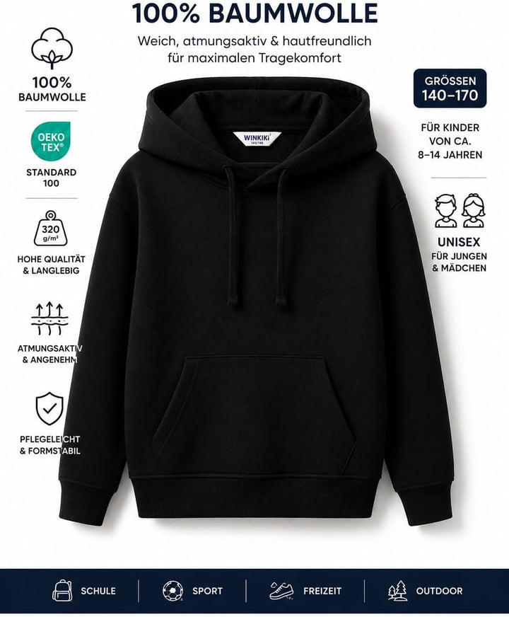 Kinder Hoodie Kapuzenpullover aus 100% Baumwolle – Weich & Hautfreundlich, mit Kängurutasche, Langar