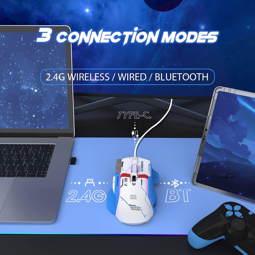 G6 Tri-Mode-Maus, kabelgebundene 2,4-G-Bluetooth-Maus Typ C mit 11 RGB-Hintergrundbeleuchtung, mecha