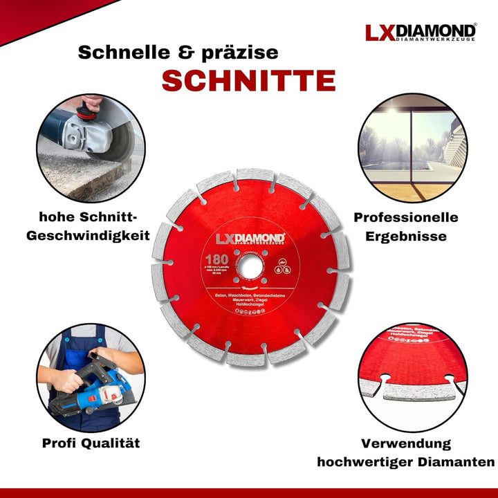 3x Diamant-Trennscheibe 180mm - geeignet für Beton Mauerwerk Universal - 180 mm Diamantscheibe passe