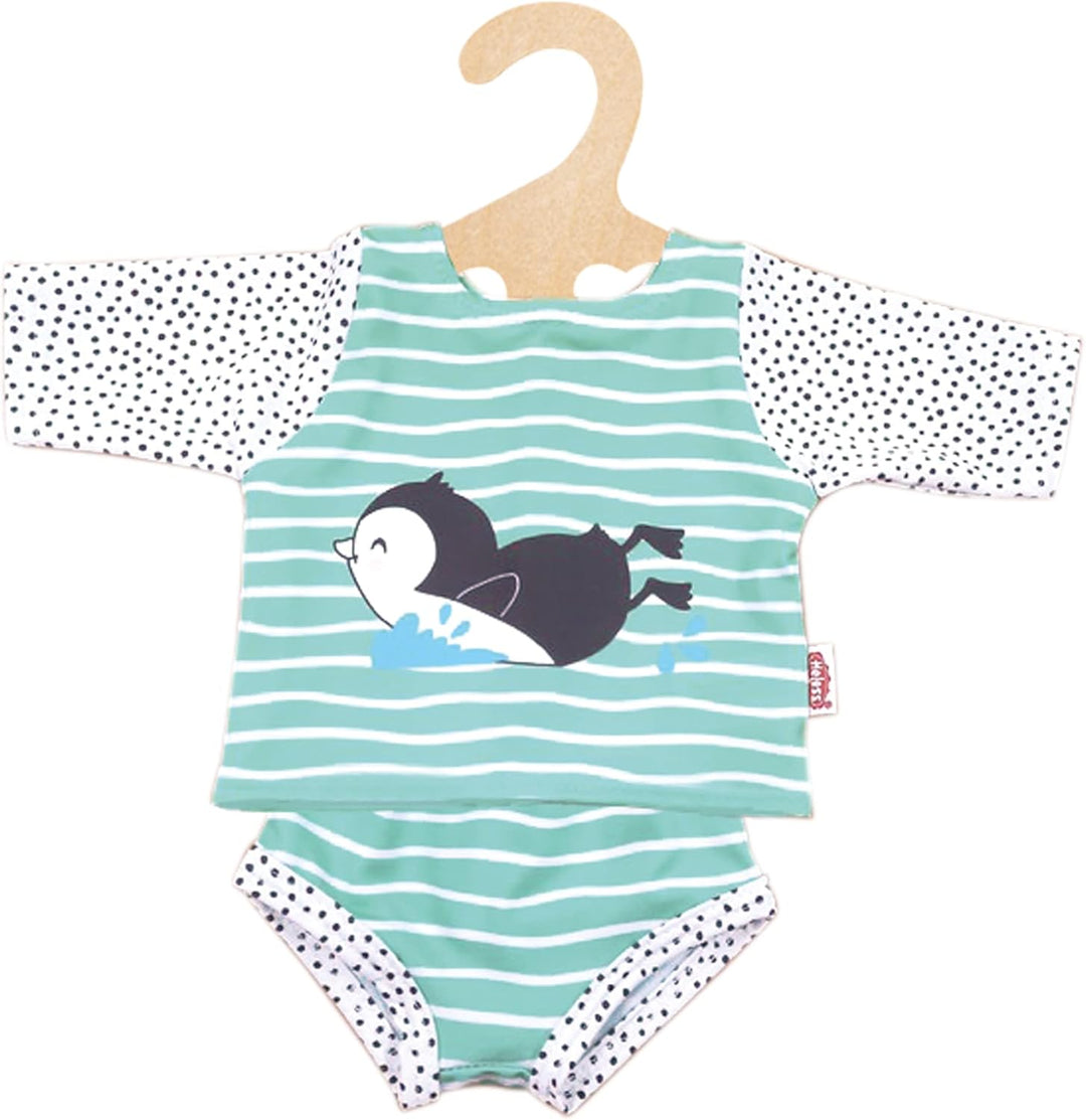 Heless 11 - Schwimm-Set für Puppen im Pinguin Pünktchen-Design, 4 teilig mit Schwimm-Outfit, Badesch