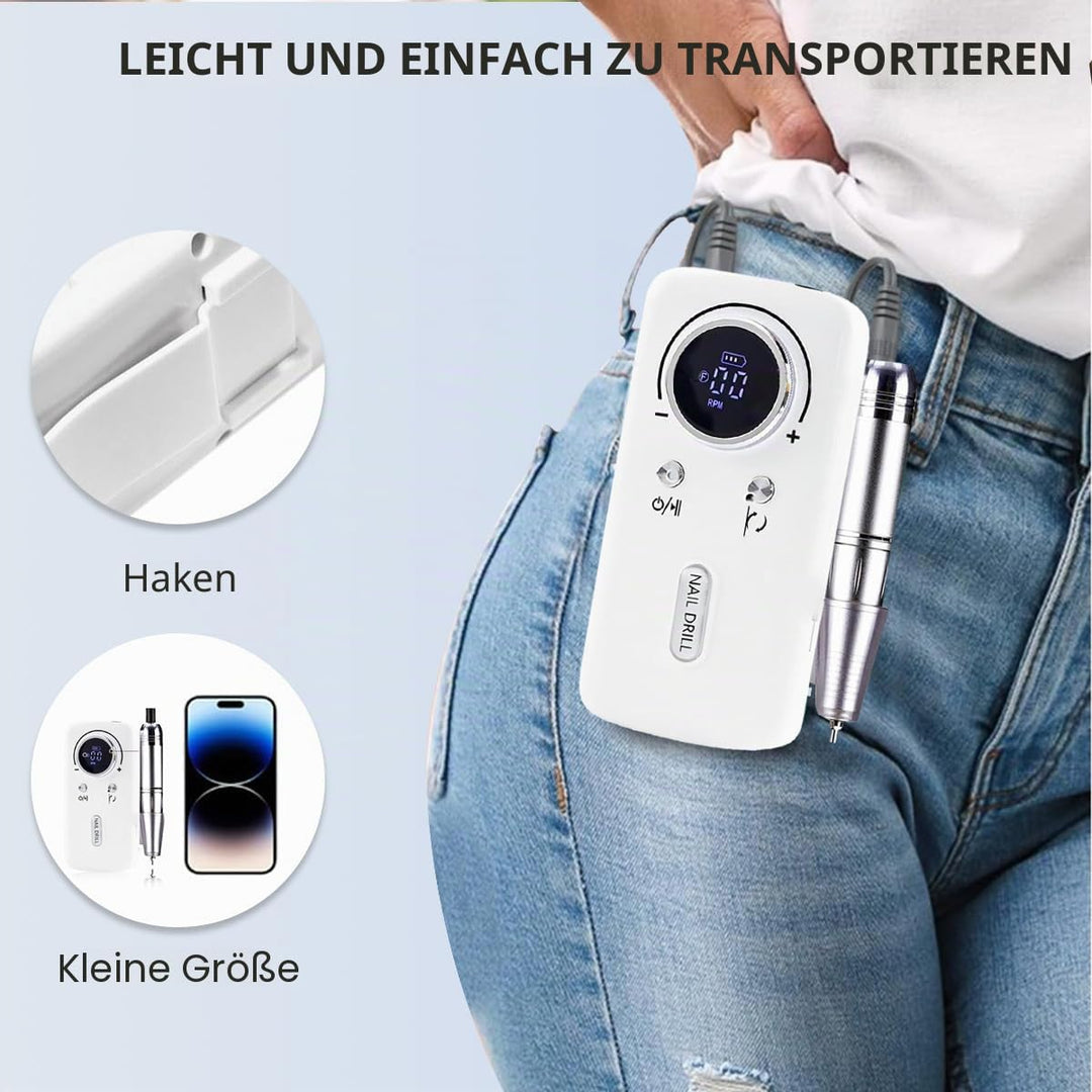 Elektrische Nagelfeile/Nagelfräser 45000 U/min [LCD+12 Köpfe] – Leise aufladbare Nagelmaschine mit 1