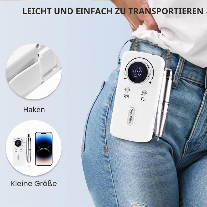 Elektrische Nagelfeile/Nagelfräser 45000 U/min [LCD+12 Köpfe] – Leise aufladbare Nagelmaschine mit 1