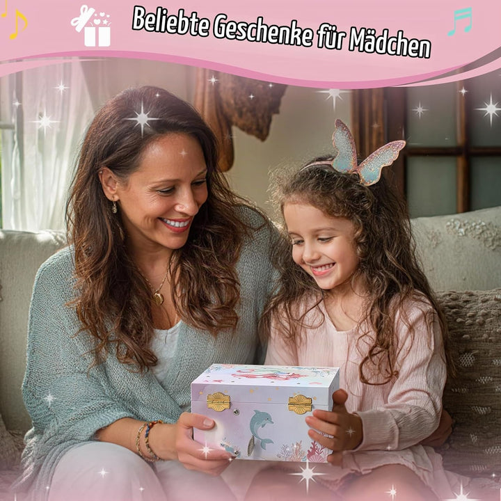 ProCase Kinder Musik Box Schmuckkästchen mit Spieluhr Mermaid, Schmuckschatulle mit Melodie für Mädc