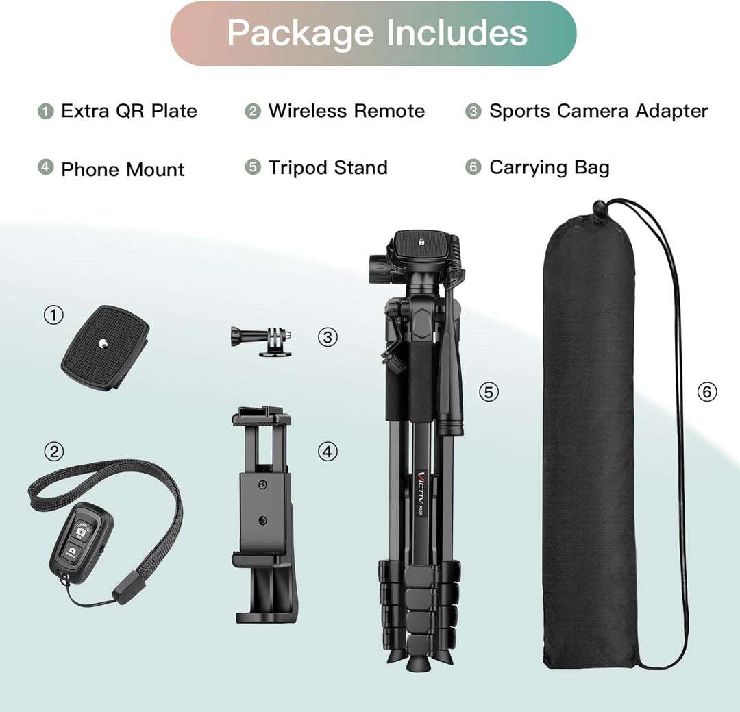 Victiv 2024 Upgrade Kamera Stativ, 172cm Verstellbares Camera Tripod, mehr Stabilität und Komfort, A