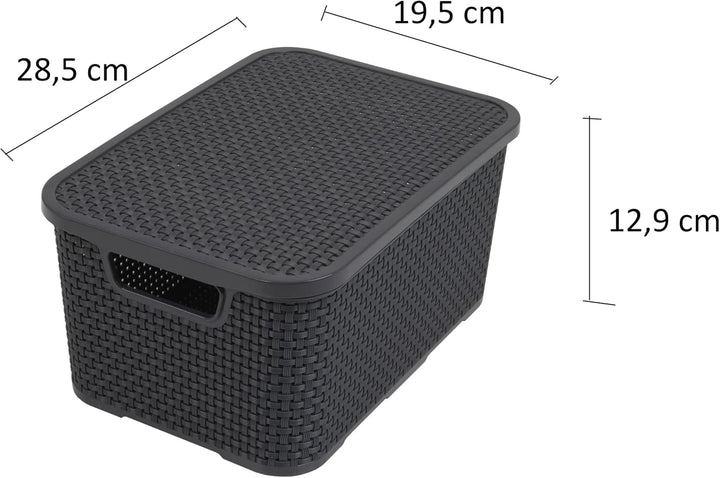 BranQ - Home essential Korb in Rattan Design 2er Set Grösse S 7l, Kunststoff PP, Anthrazit, 7 l 7 l