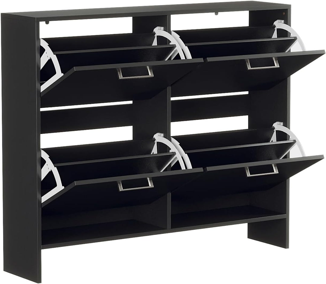 LEADZM Schuhschrank Schmal,Schuhkipper 106,5 x 24 x 90 cm Schwarz | mit 4 Flip-Schubladen Schuhregal