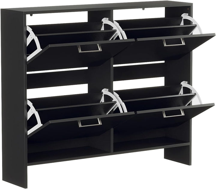 LEADZM Schuhschrank Schmal,Schuhkipper 106,5 x 24 x 90 cm Schwarz | mit 4 Flip-Schubladen Schuhregal
