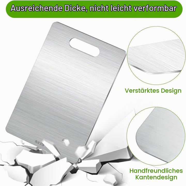 Titan Schneidebrett 46x30 cm, Schneidebrett Edelstahl, Schneidebrett Metall | Doppelseitiges, Lebens