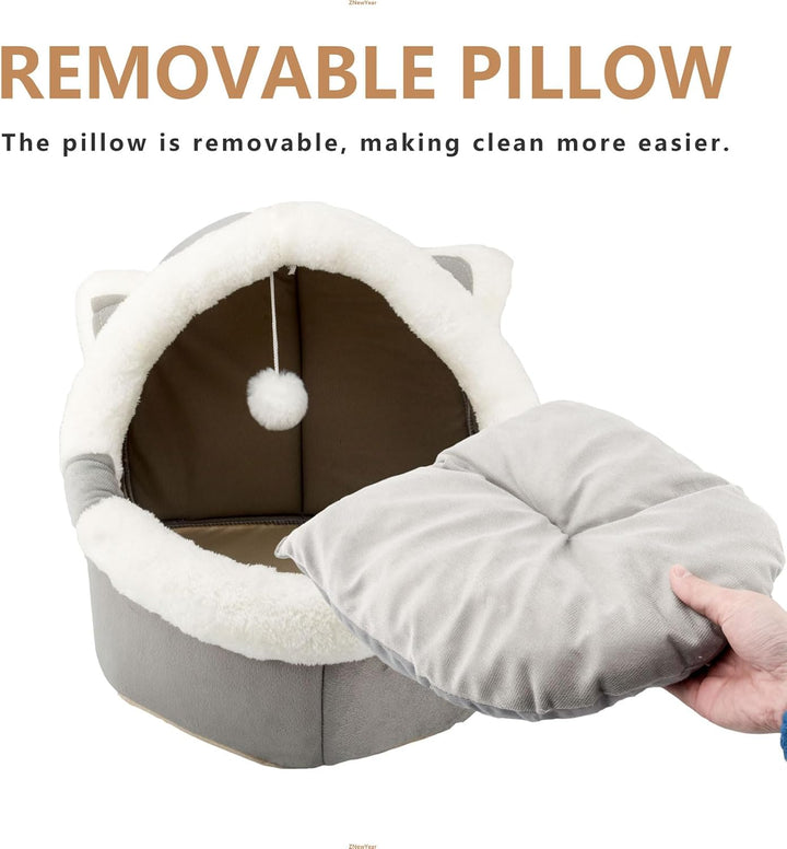 Katzenbetten für den Innenbereich mit hängendem Spielzeug, kleines Hundehöhlenbett mit Anti-Rutsch,