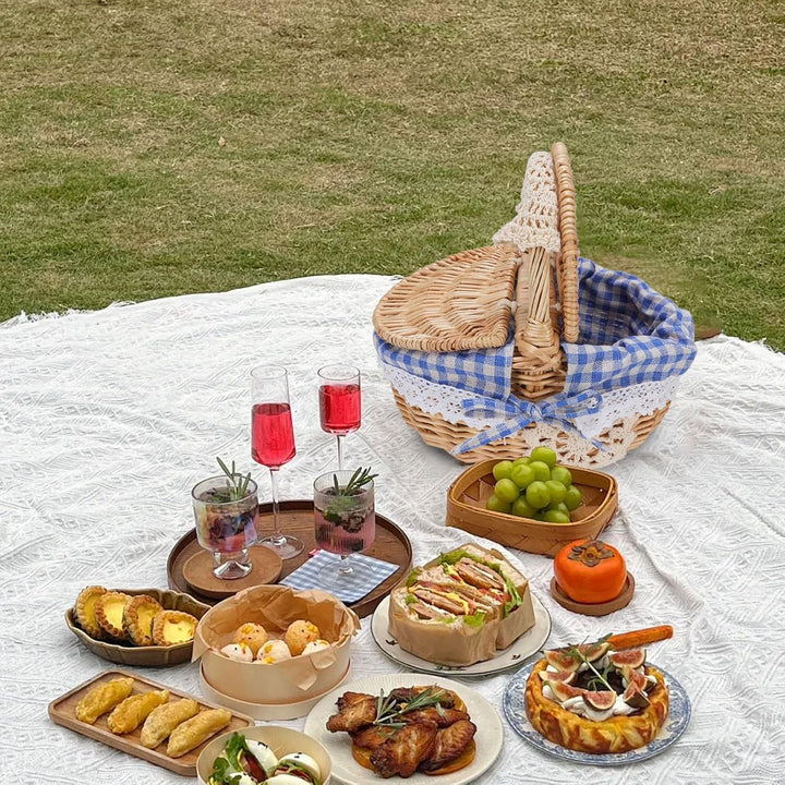 Weidenpicknickkorb mit Deckel und Griff, Picknickkorb für Camping -Gemüse -Pickeln, Doppelöffnungsde