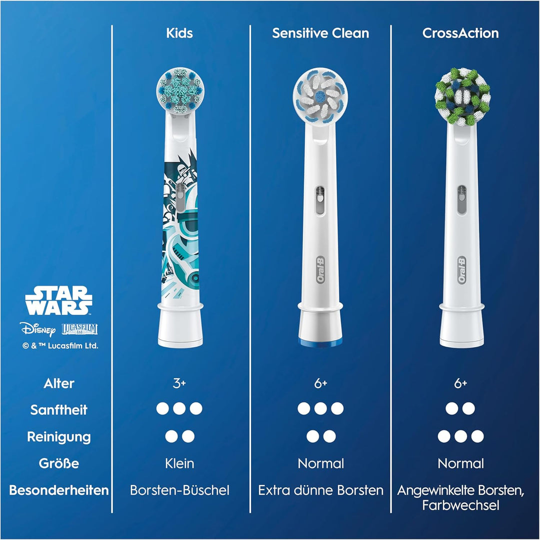 Oral-B Kids Star Wars Aufsteckbürsten für elektrische Zahnbürste, 8 Stück, extra weiche Borsten, Zah