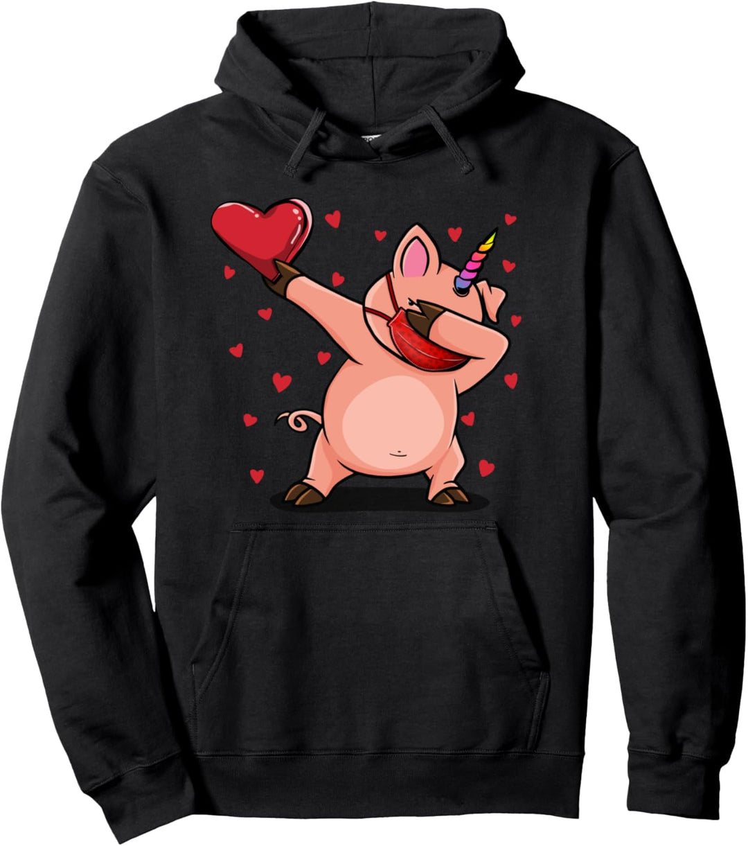 Dabbing Piggycorn Wears Face Mask Valentins Kostüm Geschenke Pullover Hoodie