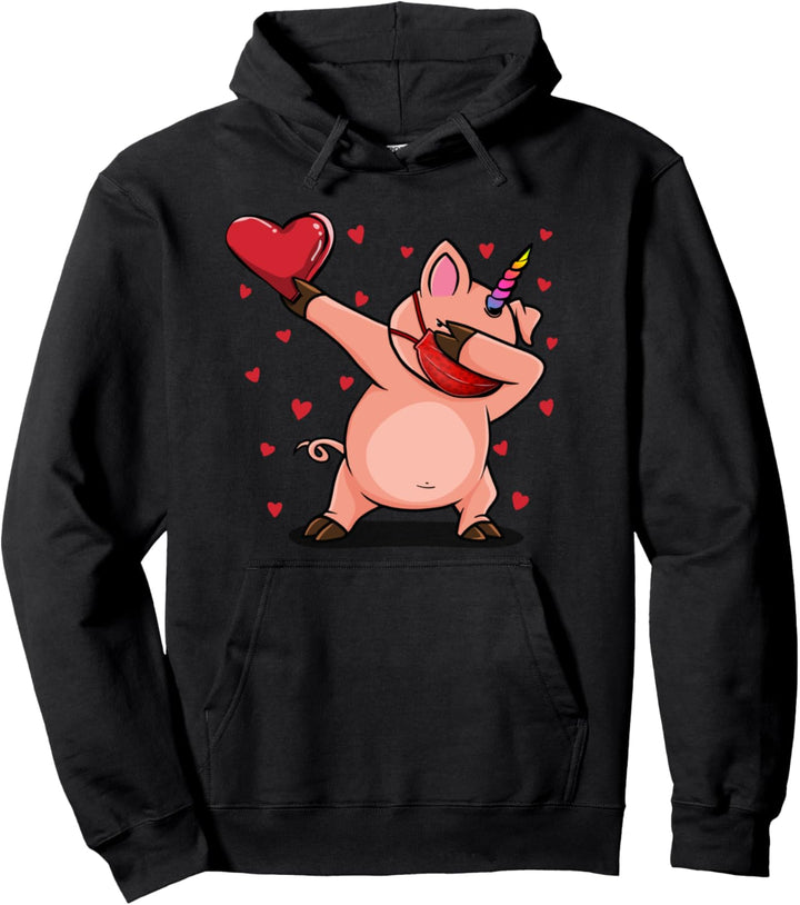 Dabbing Piggycorn Wears Face Mask Valentins Kostüm Geschenke Pullover Hoodie