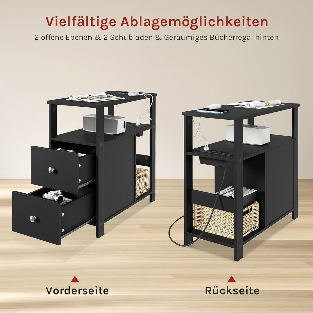 WOLTU Beistelltisch mit Steckdose, Nachttisch mit Ladefunktion, Sofatisch schmal, mit 2 Schubladen 2