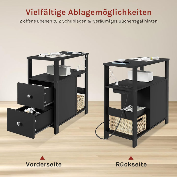 WOLTU Beistelltisch mit Steckdose, Nachttisch mit Ladefunktion, Sofatisch schmal, mit 2 Schubladen 2