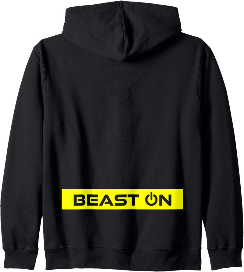 Beast ON Rücken Motiv gelbe Farbe Fitness Gym Motivation Kapuzenjacke