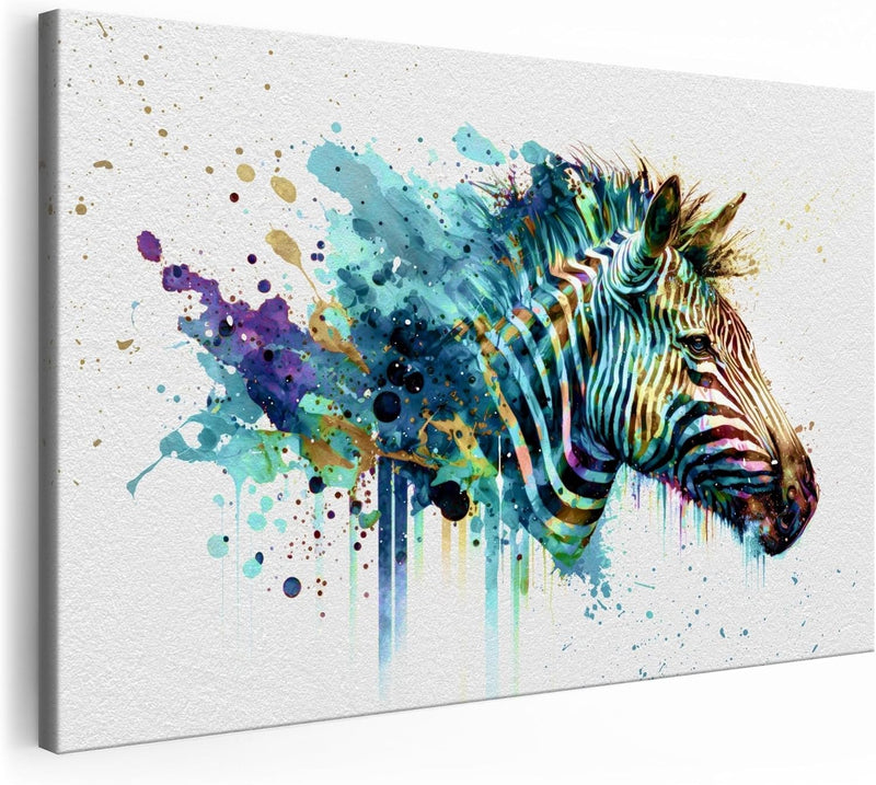 Zebra Bild Aquarell | Pop Art Bilder | Bild Zebra modern | Bild Leinwand XXL | Zebrabilder Modern |