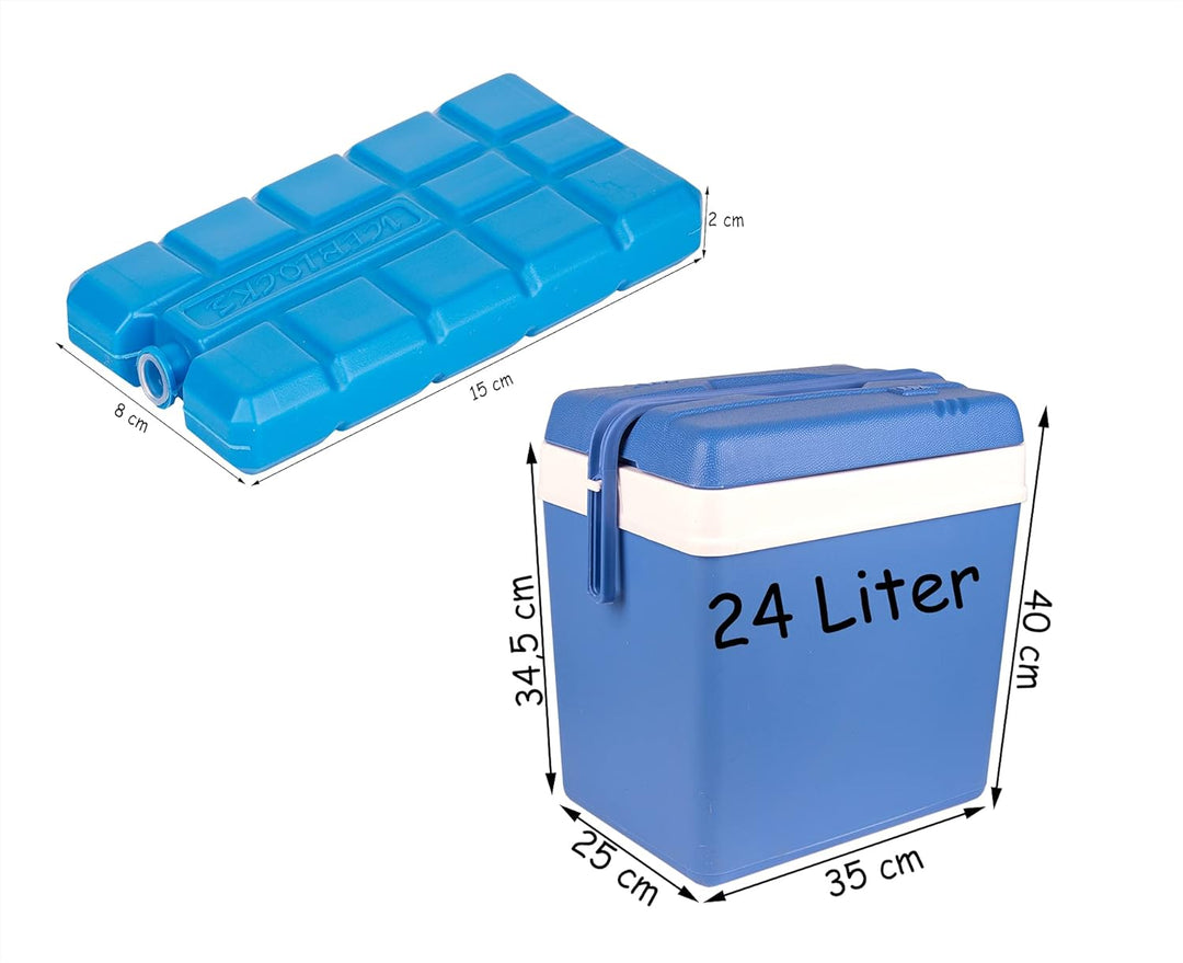 BigDean Kühlbox 24 Liter blau/weiss inkl. 6 Kühlakkus - Bis zu 11 Std. Kühlung - Thermobox aus Kunst