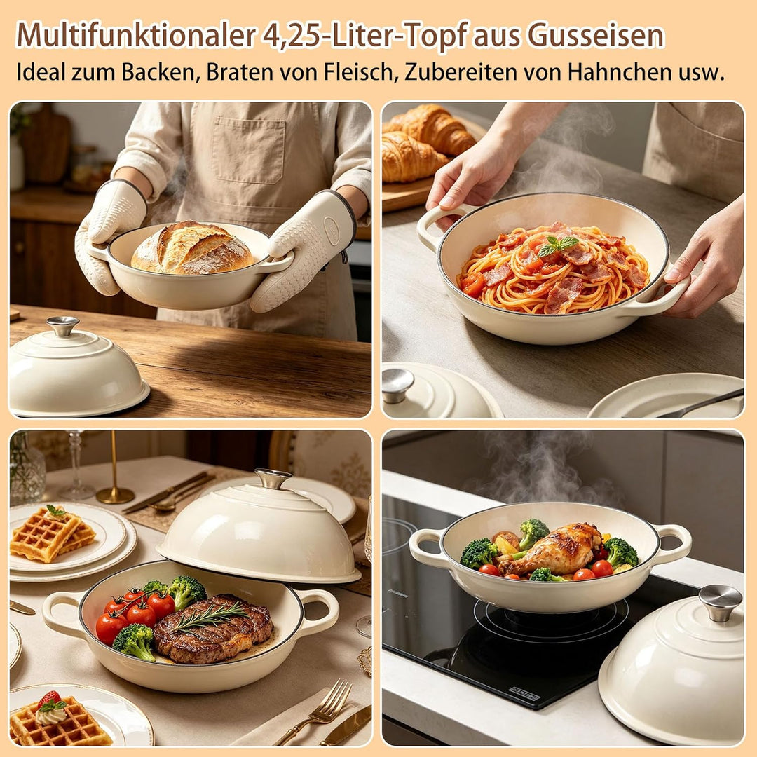 Gusseisen Topf Brot Backen, Brotbacktopf mit Gärkorb &amp; Handschuhe