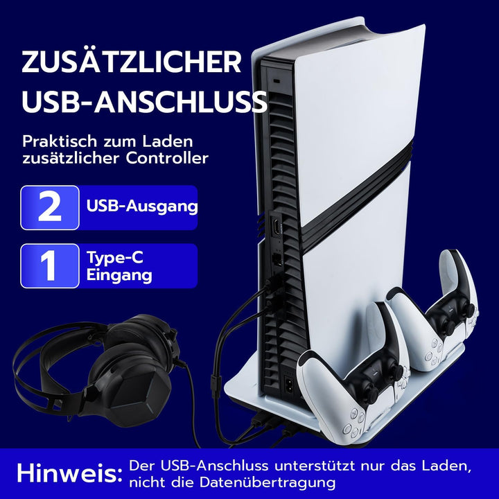 Wigearss PS5/PS5 Slim/PS5 Pro Kühler Standfuss mit Dual Controller Ladegerät, PS5 Controller Ladesta