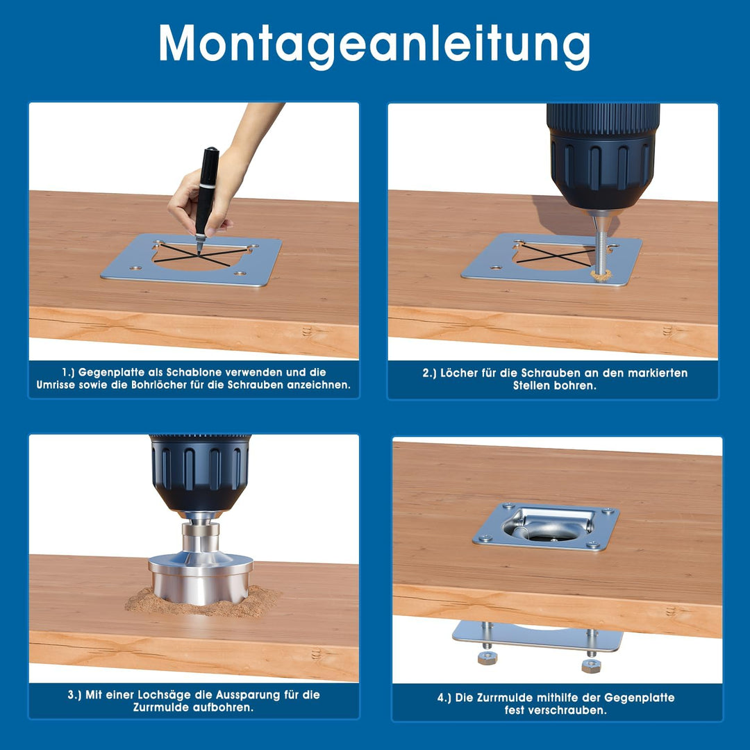 6X Zurrösen mit Gegenplatten & Schrauben - Robuste Zurrmulden für Anhänger | Verzinkte Verzurrösen,