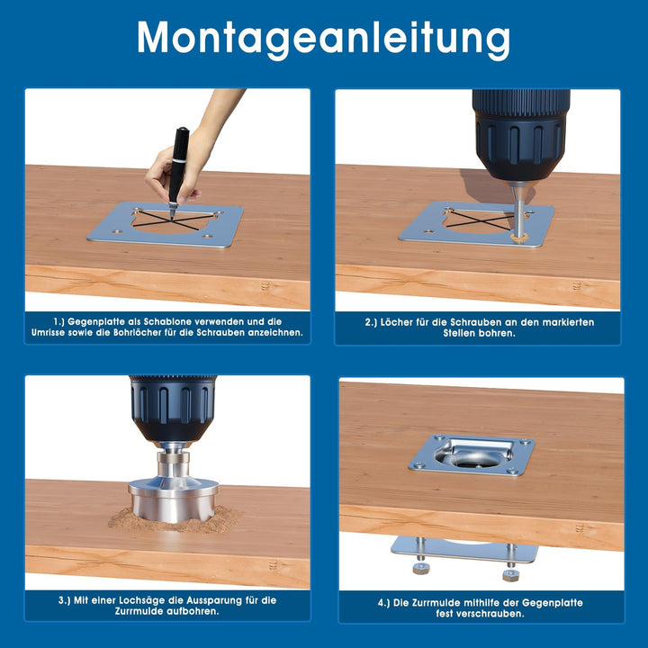 6X Zurrösen mit Gegenplatten & Schrauben - Robuste Zurrmulden für Anhänger | Verzinkte Verzurrösen,