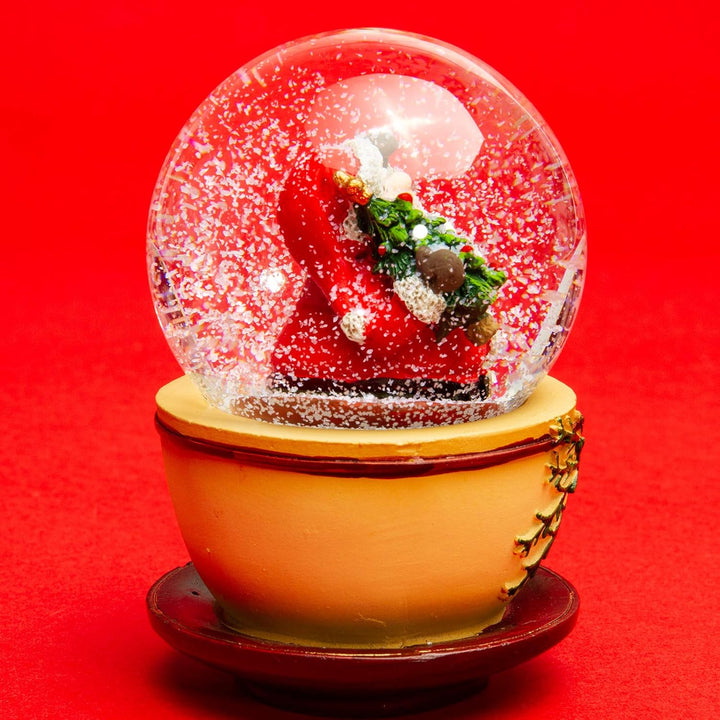 SIKORA SK12 Mittelgrosse Glas Deko Schneekugel Weihnachtsmann in der Tasse Weihnachtsdeko D:65mm, We