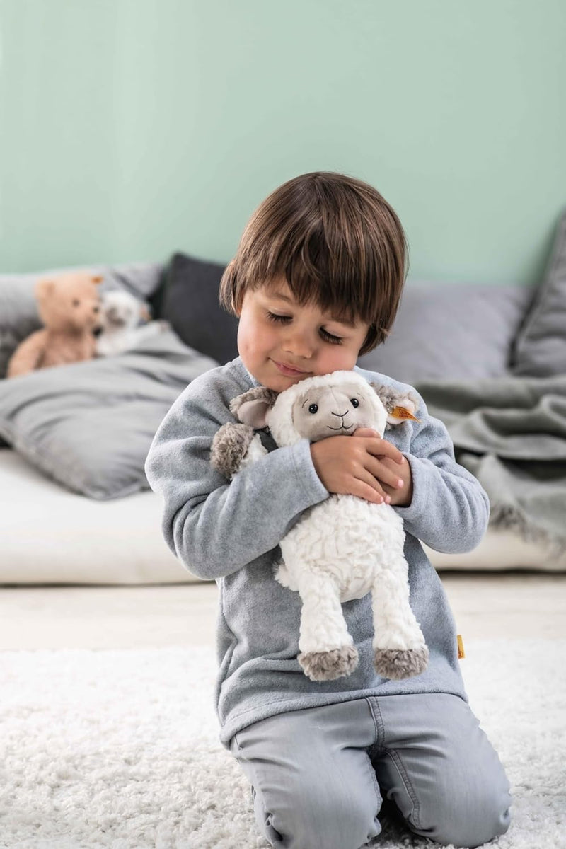 Steiff Lita Lamm weiss-braungrau 30 cm, Soft Cuddly Friends, weiches Stofftier Schaf, strukturiertes
