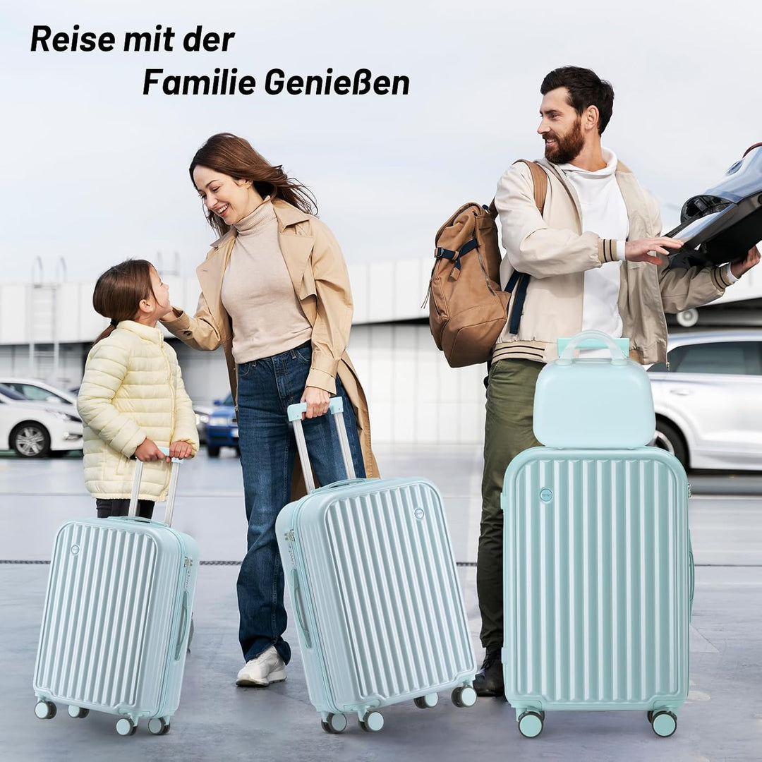 Kofferset 4 Teilig Hartschale Koffer Set mit Kosmetikkoffer Gepäcksets mit Getränkehalter USB-Anschl