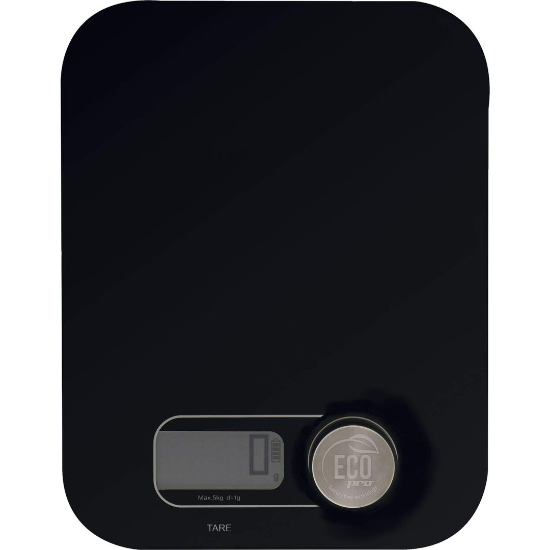 Weis Eco Pro Küchenwaage aus Kunststoff und Glas in der Farbe Schwarz, Masse: 19cm x 24,5cm x 4,2cm,