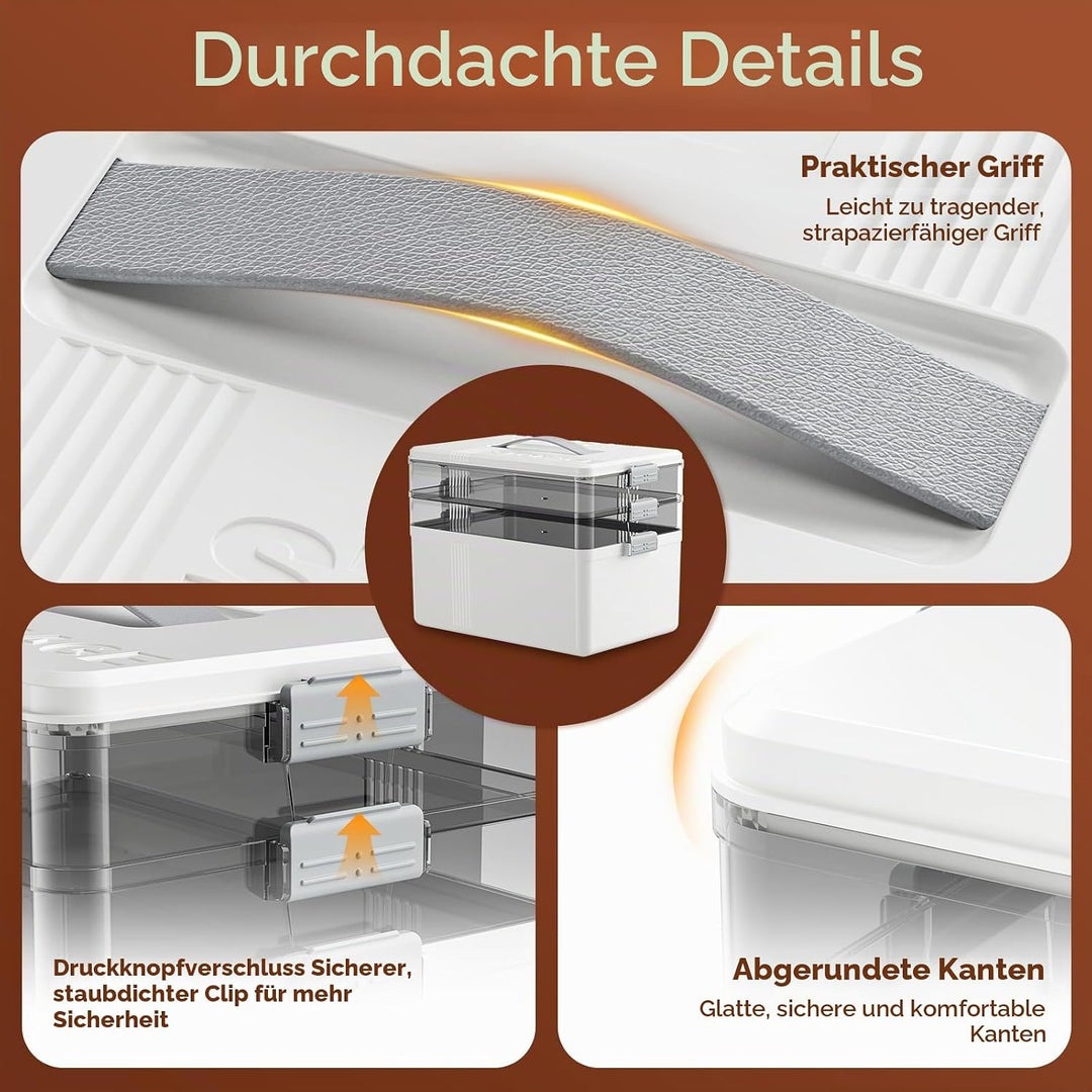 Medikamenten Aufbewahrung 34*22*24.5 cm, 3 Stöckige Hausapotheke mit Tragegriff, Kunststoff Hausapot
