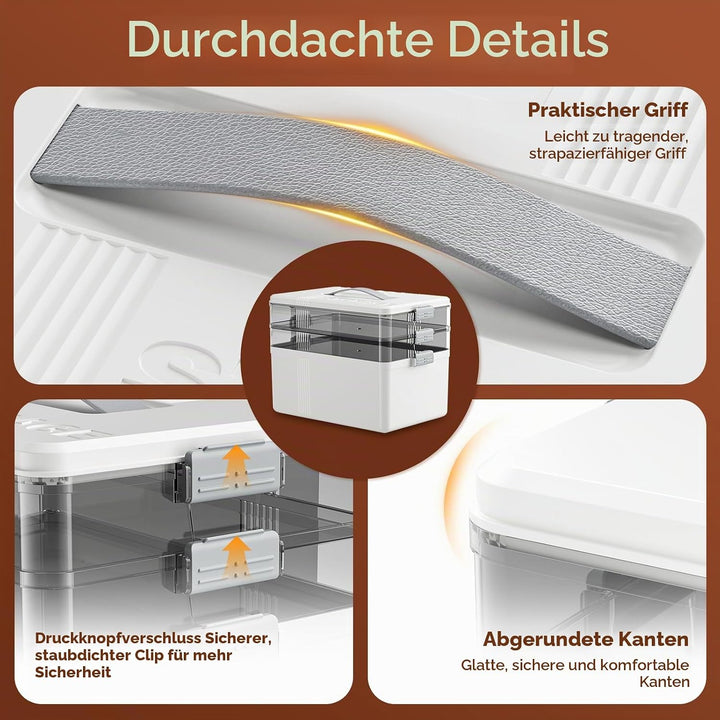 Medikamenten Aufbewahrung 34*22*24.5 cm, 3 Stöckige Hausapotheke mit Tragegriff, Kunststoff Hausapot