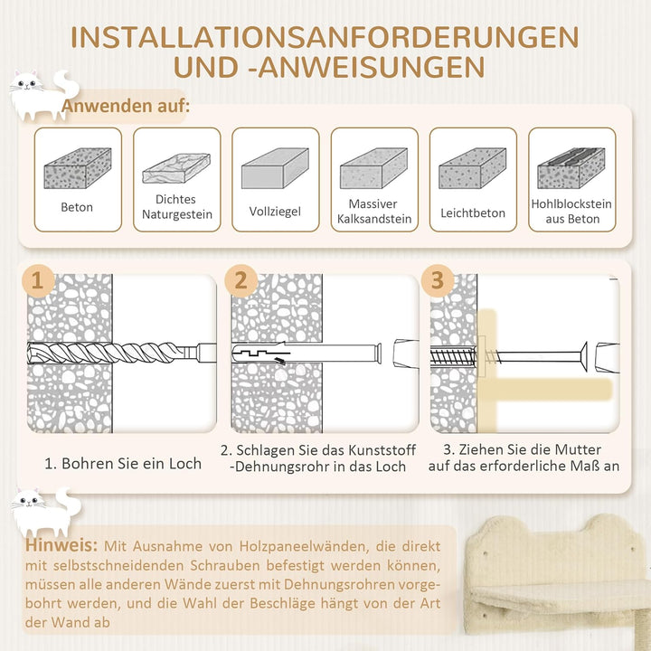 PawHut Kletterwand Katzen 4-teilig Katzen Kletterwand Set mit Kaztentreppe, Katzenbrücke, Hängematte
