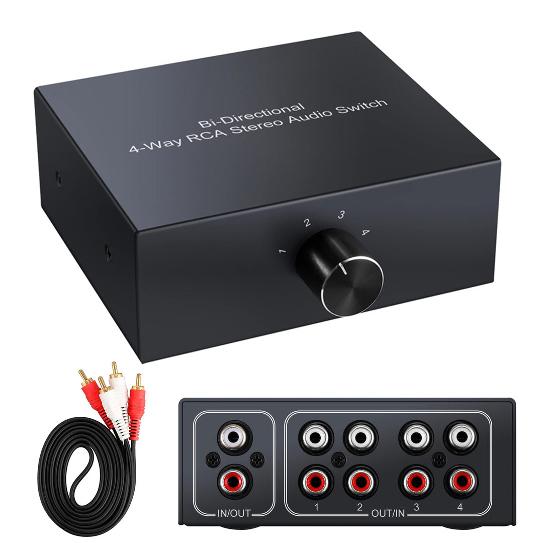 XMSJSIY 4-Wege Bidirektional L/R RCA Stereo Audio Switcher, 1 in 4 Out oder 4 in 1 Out, L/R Sound Ch