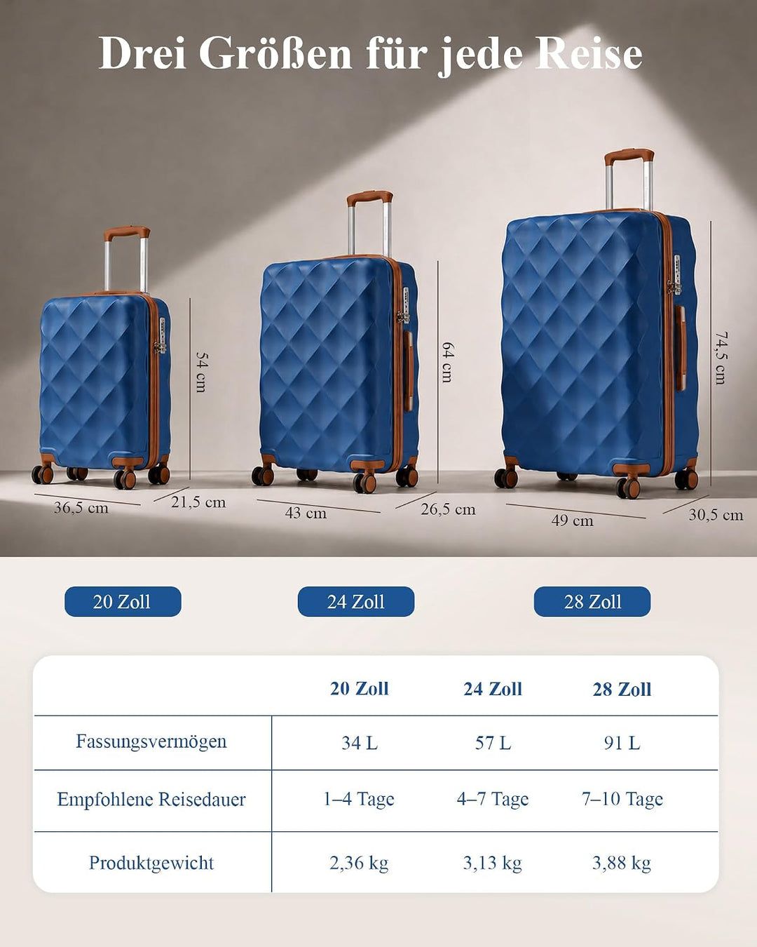 British Traveller Hartschalenkoffer Mittelgross Handgepäck Koffer 61 * 42 * 26cm Reisekoffer Mittelg