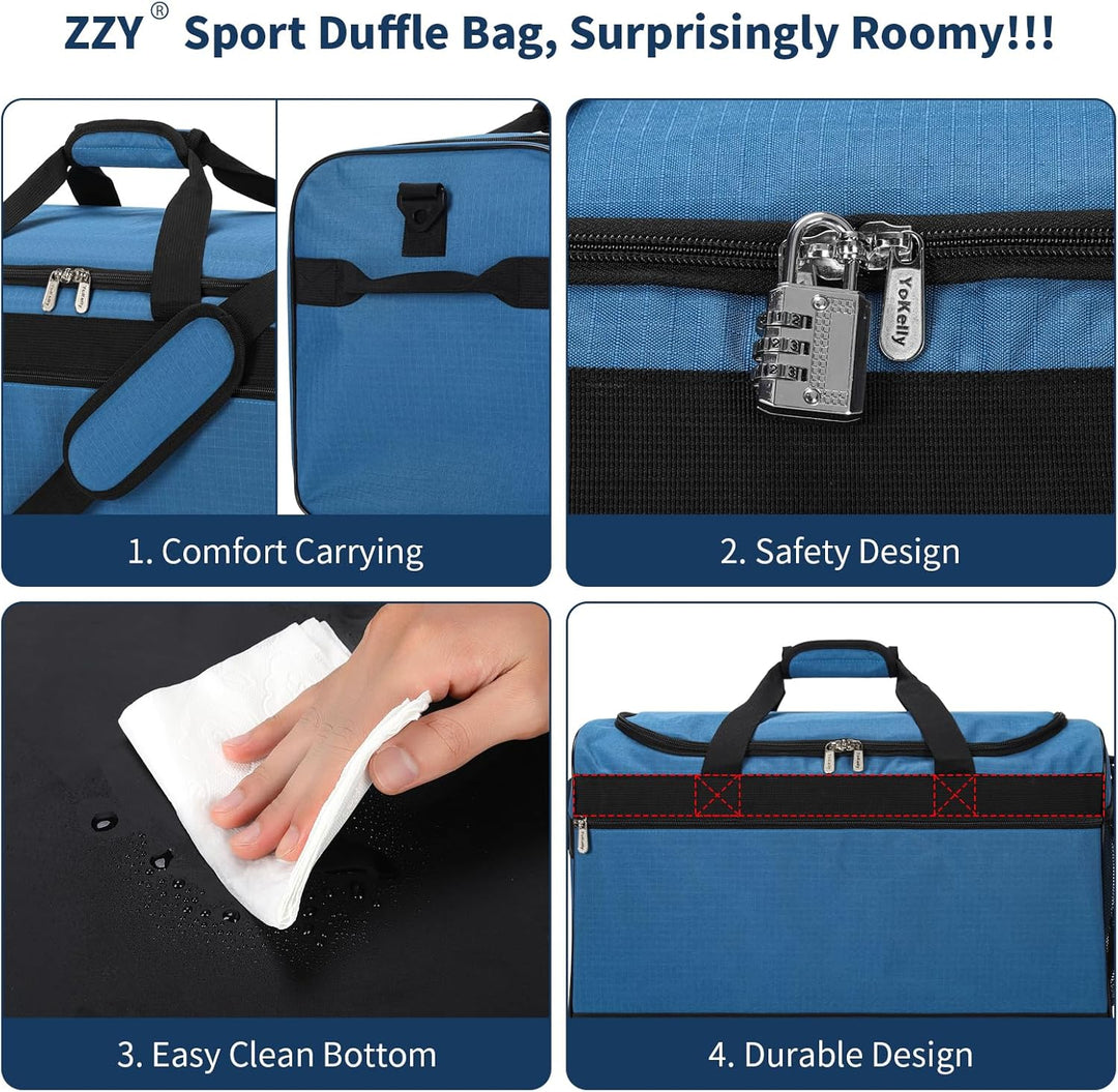 Sporttasche Reisetasche Fitness Tasche mit Schultergurt Wochenendtasche für Damen und Herren (Blau,