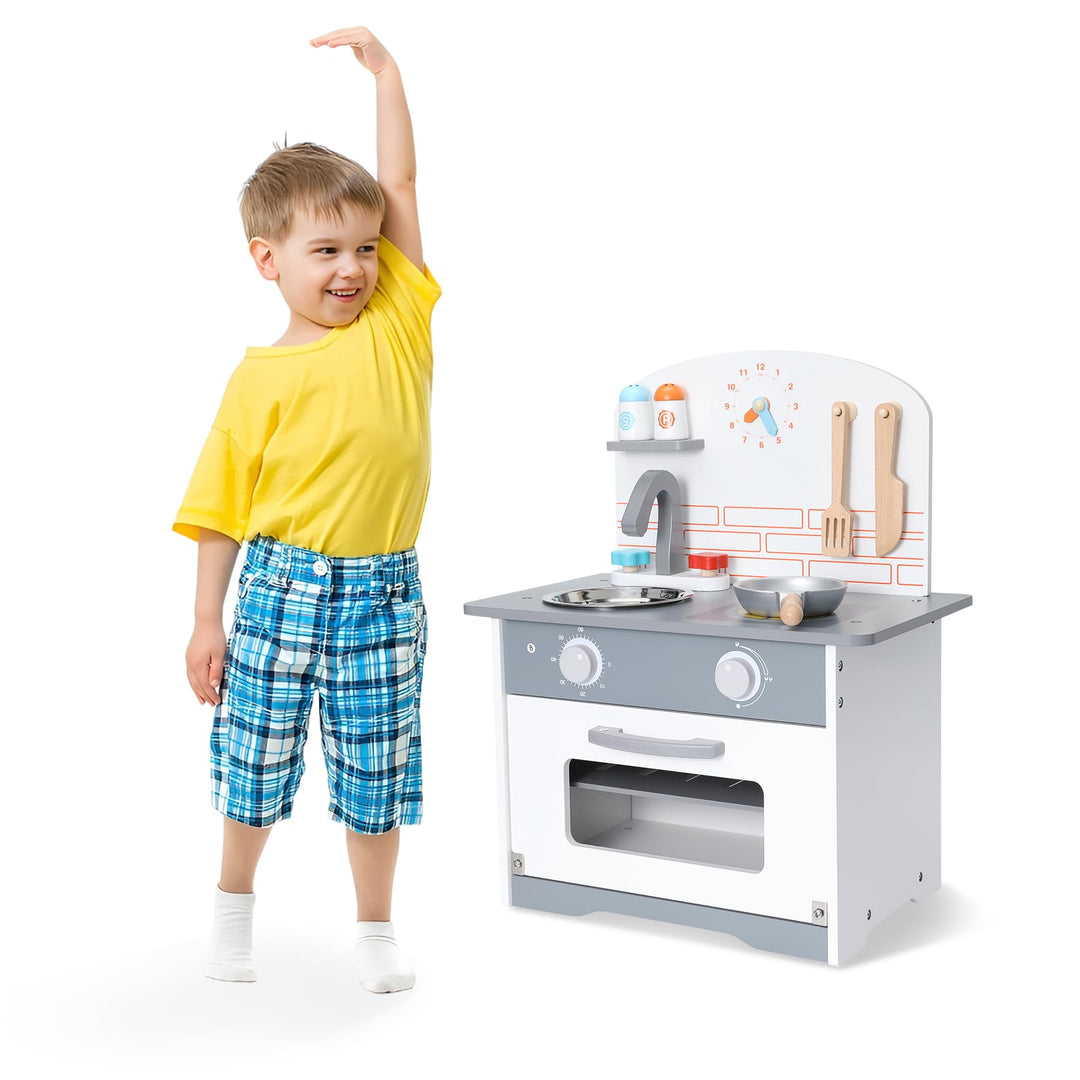 Kinderküche aus Holz mit Zubehör, Rollenspielküche für Kinder, Mini Küchenchef Spielset, Kinderküche