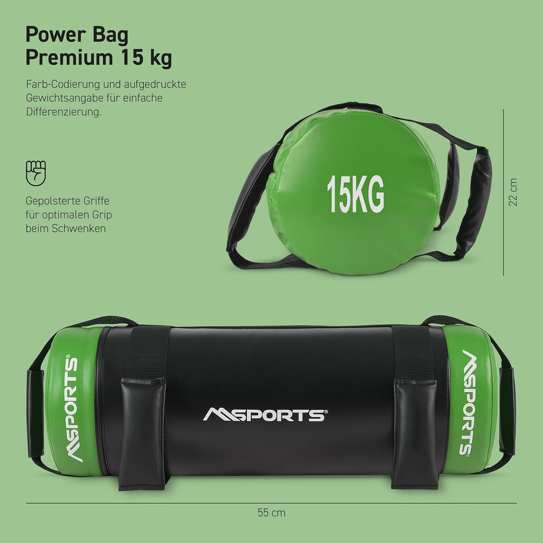 MSPORTS Power Bag Premium 5-30 kg Fitness Bag - Sandsack für Functional Fitness Gewichtssack 15 kg