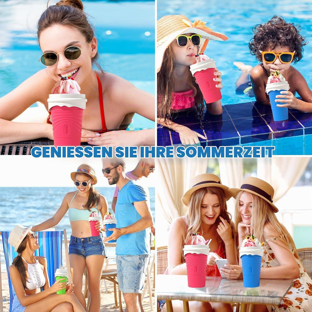 SCBOY Slushy Maker,Eis zum kneten slushy becher,Silikon slushy maker cup,Slush becher mit Strohhalml