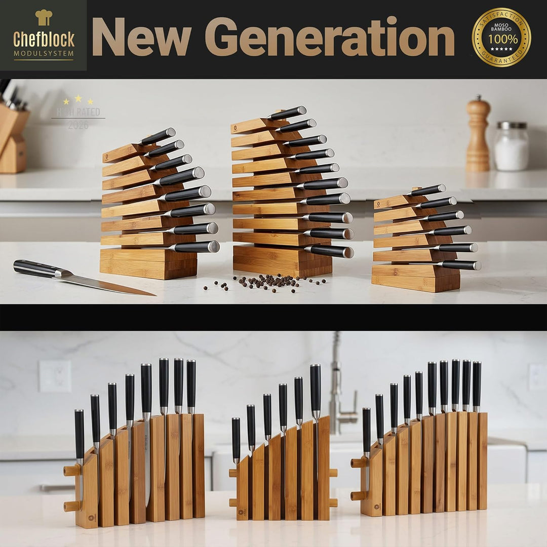 M10, grosser Messerblock ohne Messer, Magnetischer Halter für 10 Messer, Markenqualität aus Bambusho